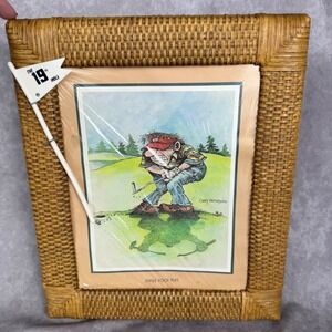 Vtg 80s Gary Patterson Golf Art Three Foot Putt Woven Frame 19th Hole Flag NOS